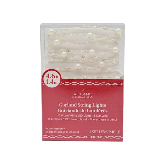 15ct. Warm White LED White Pearl Garland String Lights on Silver Wire by Ashland®